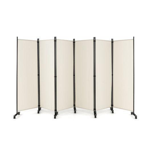 6 Panel 5.7 Feet Tall Rolling Room Divider on Wheels-White at Set Shop and Smile