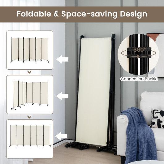 6 Panel 5.7 Feet Tall Rolling Room Divider on Wheels-White at Set Shop and Smile