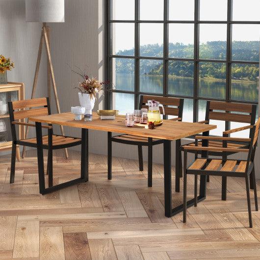 6-Person Acacia Wood Outdoor Dining Table with 2 Inch Umbrella Hole at Set Shop and Smile