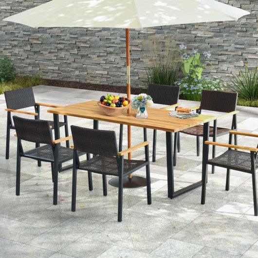 6-Person Acacia Wood Outdoor Dining Table with 2 Inch Umbrella Hole at Set Shop and Smile