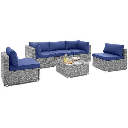 6 Piece Patio Conversation Sofa Set with Tempered Glass Coffee Table-Navy at Set Shop and Smile