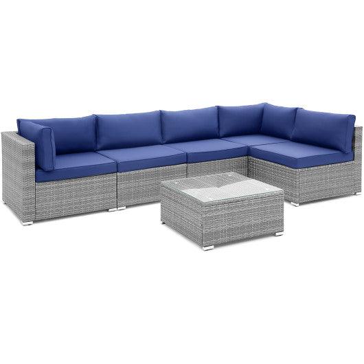 6 Piece Patio Conversation Sofa Set with Tempered Glass Coffee Table-Navy at Set Shop and Smile