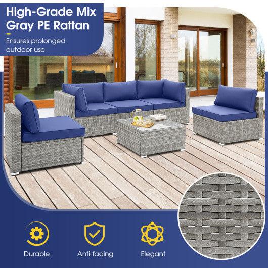 6 Piece Patio Conversation Sofa Set with Tempered Glass Coffee Table-Navy at Set Shop and Smile