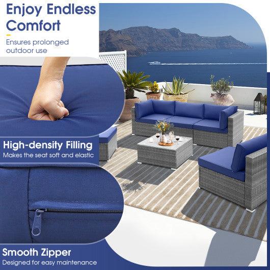 6 Piece Patio Conversation Sofa Set with Tempered Glass Coffee Table-Navy at Set Shop and Smile