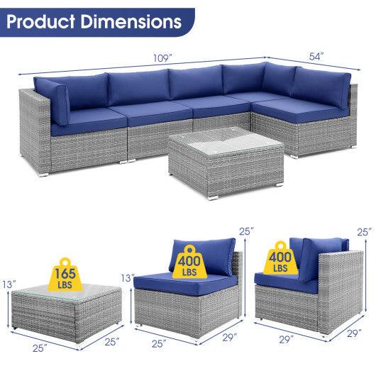 6 Piece Patio Conversation Sofa Set with Tempered Glass Coffee Table-Navy at Set Shop and Smile