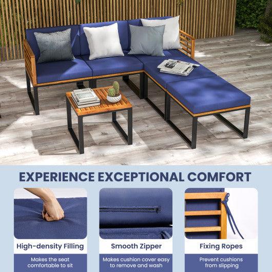 6 Piece Patio Acacia Wood Conversation Sofa Set with Ottomans and Coffee Table-Navy at Set Shop and Smile