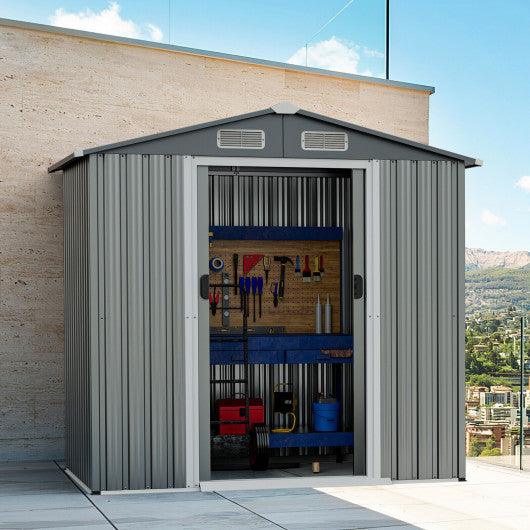 6 x 4 Feet Galvanized Steel Storage Shed with Lockable Sliding Doors-Gray at Set Shop and Smile