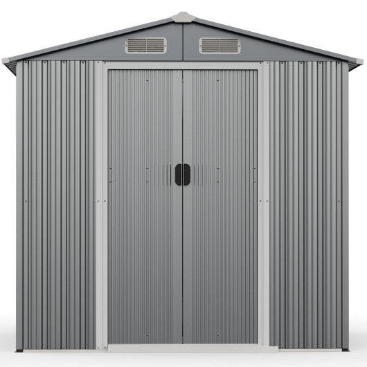 6 x 4 Feet Galvanized Steel Storage Shed with Lockable Sliding Doors-Gray at Set Shop and Smile