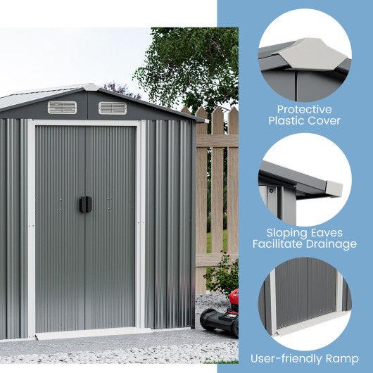 6 x 4 Feet Galvanized Steel Storage Shed with Lockable Sliding Doors-Gray at Set Shop and Smile