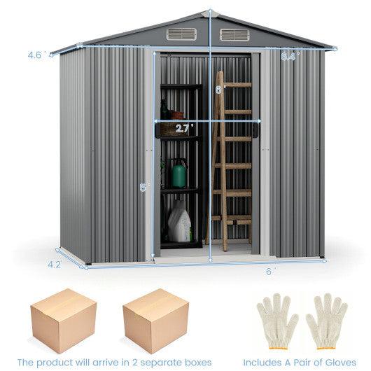 6 x 4 Feet Galvanized Steel Storage Shed with Lockable Sliding Doors-Gray at Set Shop and Smile