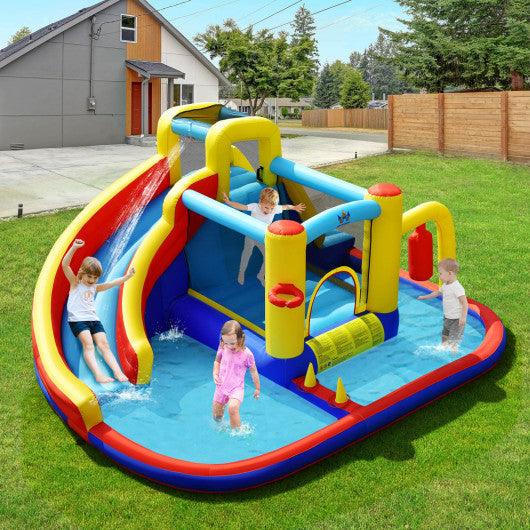 7-in-1 Inflatable Water Slide Bounce Castle with Splash Pool and Climbing Wall without Blower at Set Shop and Smile