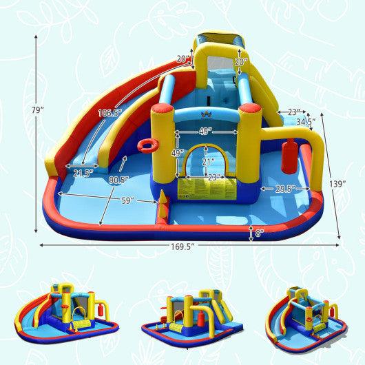 7-in-1 Inflatable Water Slide Bounce Castle with Splash Pool and Climbing Wall without Blower at Set Shop and Smile