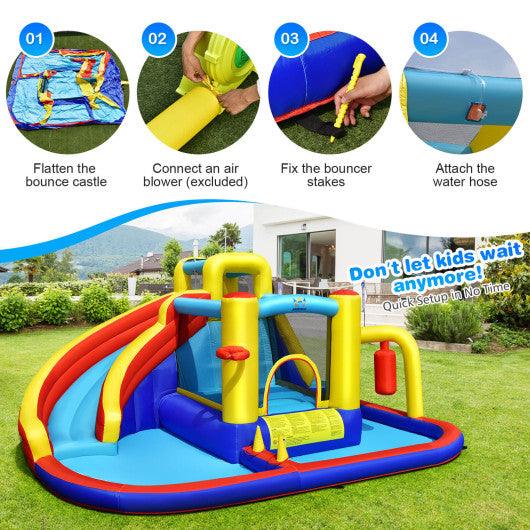 7-in-1 Inflatable Water Slide Bounce Castle with Splash Pool and Climbing Wall without Blower at Set Shop and Smile