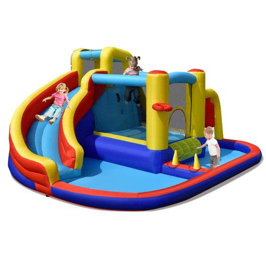 7-in-1 Inflatable Water Slide Bounce Castle with Splash Pool and Climbing Wall without Blower at Set Shop and Smile