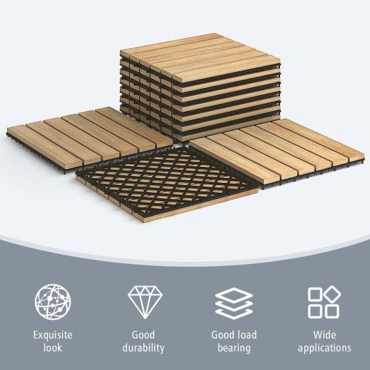 10 Pieces 12 x 12 Inch Acacia Wood Interlocking Tile Flooring at Set Shop and Smile