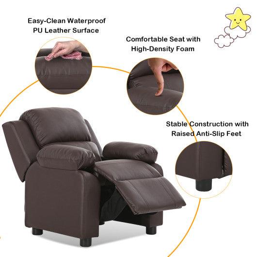 Deluxe Kids Armchair Recliner Headrest Sofa w/ Storage Arms-Brown at Set Shop and Smile