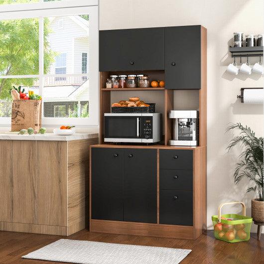71 Inch Kitchen Pantry with 3 Storage Cabinet and 3 Deep Drawers-Walnut at Set Shop and Smile
