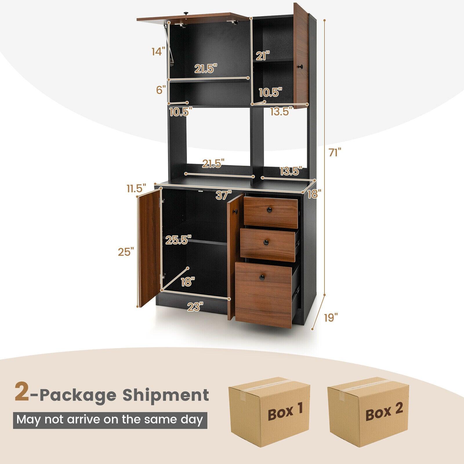 71 Inch Kitchen Pantry with 3 Storage Cabinet and 3 Deep Drawers-Walnut at Set Shop and Smile