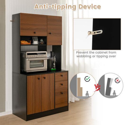 71 Inch Kitchen Pantry with 3 Storage Cabinet and 3 Deep Drawers-Walnut at Set Shop and Smile