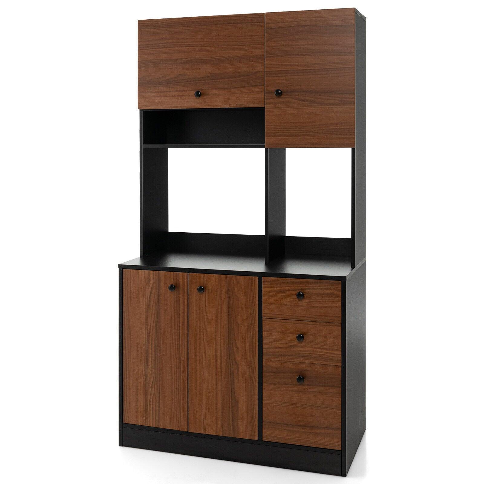 71 Inch Kitchen Pantry with 3 Storage Cabinet and 3 Deep Drawers-Walnut at Set Shop and Smile