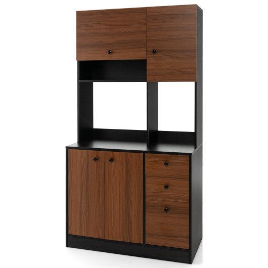 71 Inch Kitchen Pantry with 3 Storage Cabinet and 3 Deep Drawers-Walnut at Set Shop and Smile