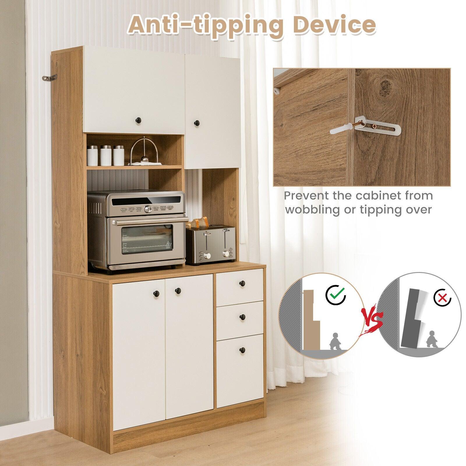 71 Inch Kitchen Pantry with 3 Storage Cabinet and 3 Deep Drawers-White at Set Shop and Smile