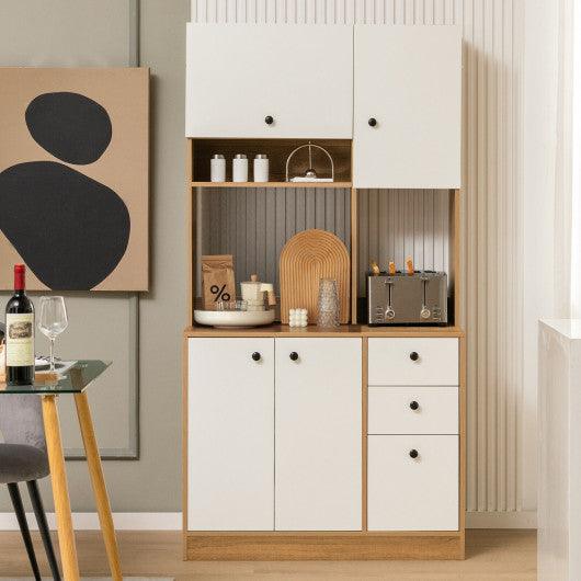 71 Inch Kitchen Pantry with 3 Storage Cabinet and 3 Deep Drawers-White at Set Shop and Smile
