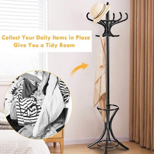 Wood Standing Hat Coat Rack with Umbrella Stand-Black at Set Shop and Smile