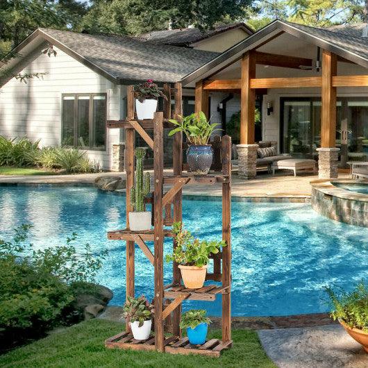 5-Tier Flower Rack Wood Plant Stand 6 Pots Display Shelf at Set Shop and Smile