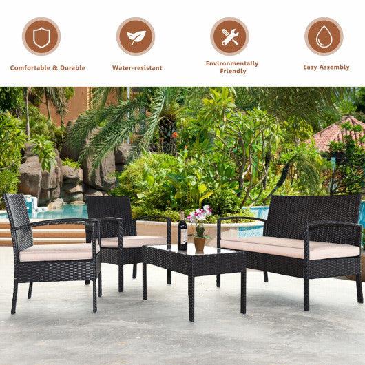 4 Pieces Patio Ratten Conversation Set with Loveseat Sofas and Coffee Table at Set Shop and Smile