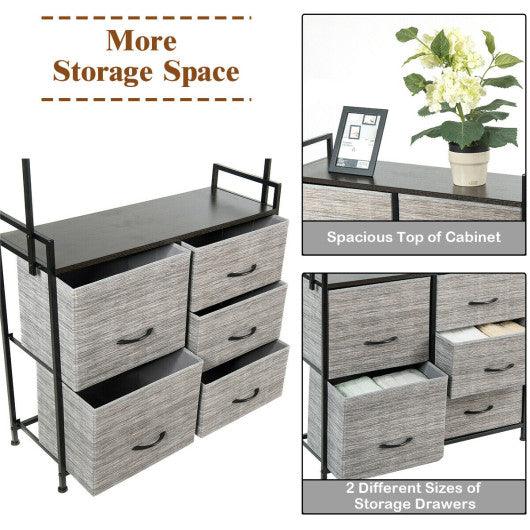 5 Fabric Drawers Dresser with Metal Frame and Wooden Top at Set Shop and Smile
