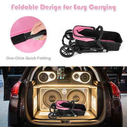 2-in-1 Foldable Pushchair Newborn Infant Baby Stroller-Pink at Set Shop and Smile