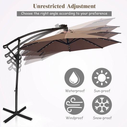 10 ft 360° Rotation Solar Powered LED Patio Offset Umbrella without Weight Base-Tan at Set Shop and Smile