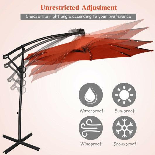 10 ft 360° Rotation Solar Powered LED Patio Offset Umbrella without Weight Base-Orange at Set Shop and Smile