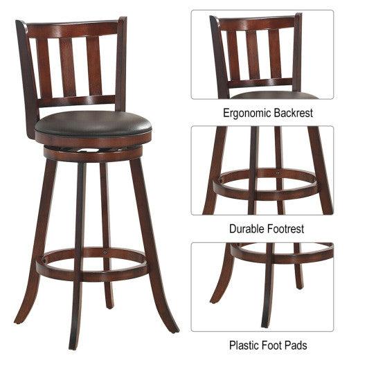 2 Pieces 360 Degree Swivel Wooden Counter Height Bar Stool Set with Cushioned Seat-31 inches at Set Shop and Smile