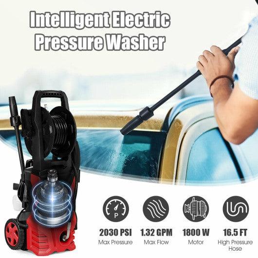1800W 2030PSI Electric Pressure Washer Cleaner with Hose Reel-Red at Set Shop and Smile