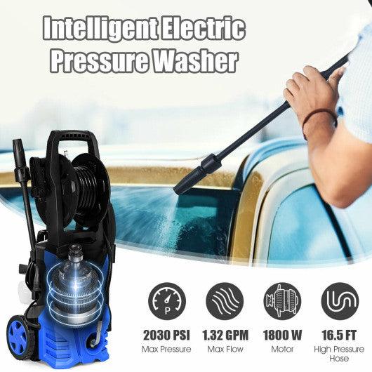 1800W 2030PSI Electric Pressure Washer Cleaner with Hose Reel-Blue at Set Shop and Smile
