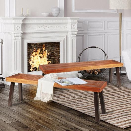 Set of 2 Patio Acacia Wood Dining Benches at Set Shop and Smile