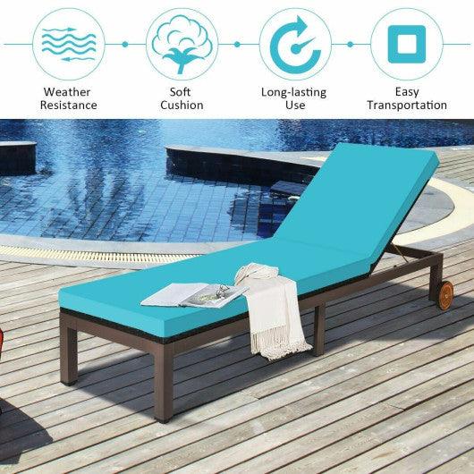 Patio Chaise Lounge Chair Outdoor Rattan Lounger Recliner Chair-Turquoise at Set Shop and Smile