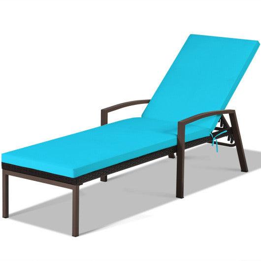 Patio Rattan Lounge Chaise Recliner with Back Adjustable Cushioned-Turquoise at Set Shop and Smile
