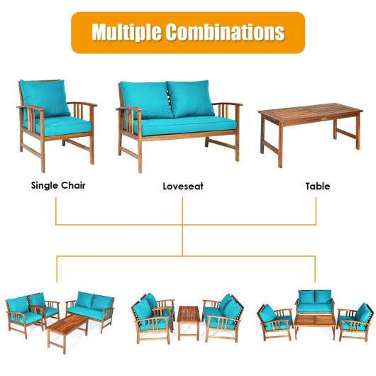4 Pieces Wooden Patio Furniture Set Table Sofa Chair Cushioned Garden at Set Shop and Smile