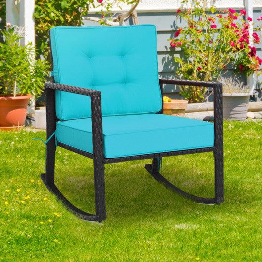 Patio Rattan Rocker Outdoor Glider Rocking Chair Cushion Lawn-Turquoise at Set Shop and Smile