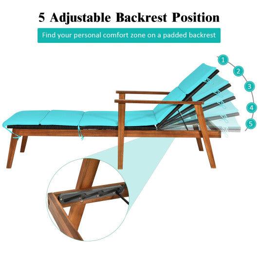 3 Pieces Portable Patio Cushioned Rattan Lounge Chair Set with Folding Table-Turquoise at Set Shop and Smile