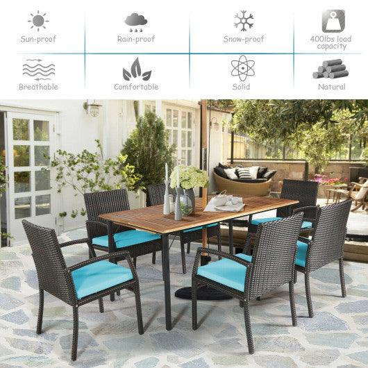 7Pcs Patio Rattan Cushioned Dining Set with Umbrella Hole-Turquoise at Set Shop and Smile