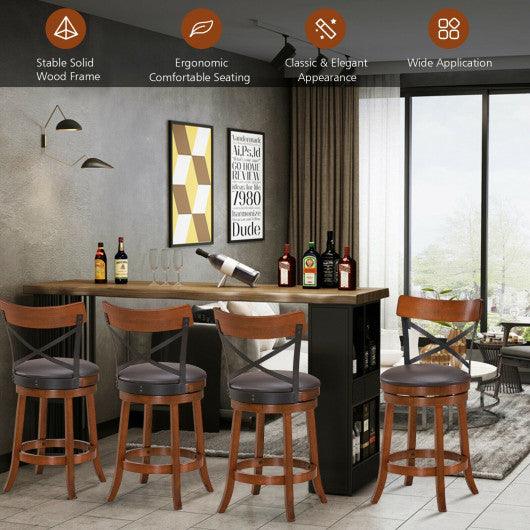 Set of 2 Bar Stools 360-Degree Swivel Dining Bar Chairs with Rubber Wood Legs-25 inch at Set Shop and Smile