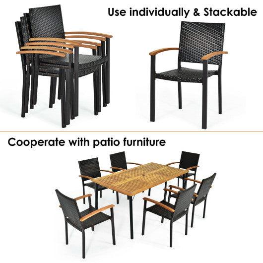 Set of 4 Outdoor Patio PE Rattan Dining Chairs with Powder-coated Steel Frame at Set Shop and Smile