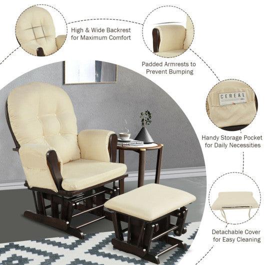 Wood Glider and Ottoman Set with Padded Armrests and Detachable Cushion-Beige at Set Shop and Smile