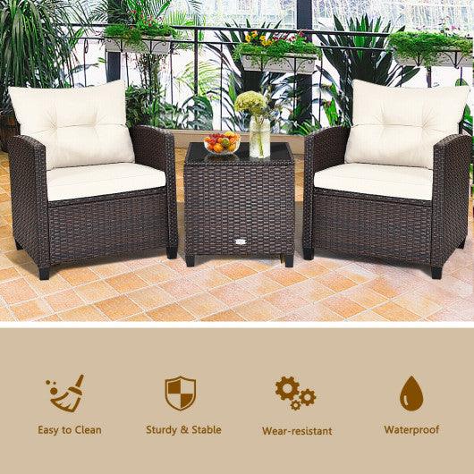3 Pcs Patio Rattan Furniture Set Cushioned Conversation Set Coffee Table at Set Shop and Smile