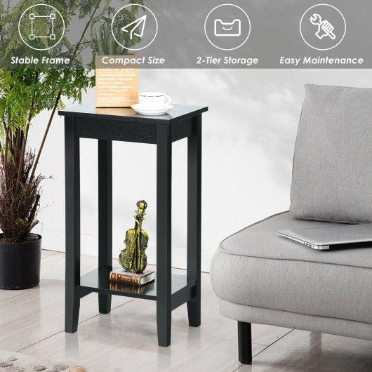 2-Tier Nightstand End Side Wooden Legs Table for Bedroom-Black at Set Shop and Smile