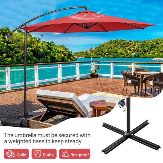 10 Feet Offset Umbrella with 8 Ribs Cantilever and Cross Base-Red at Set Shop and Smile
